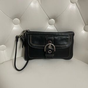 Black Coach Leather Wristlet Clutch